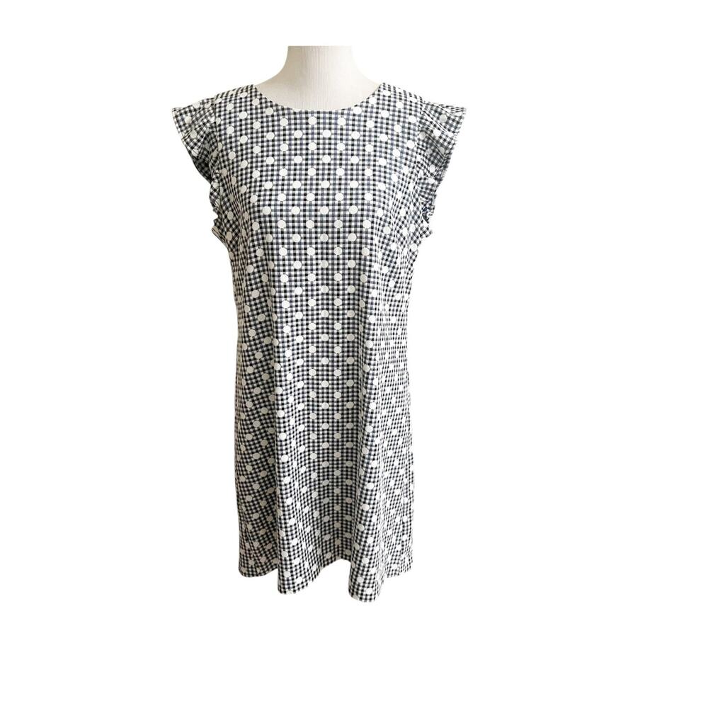 Jessica Howard Sheath Dress Women's Size 16 White Black Gingham Polka Dot NWT